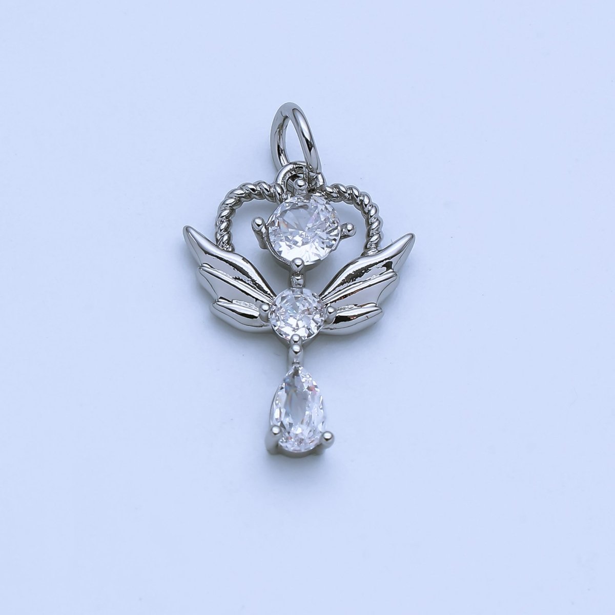 24K Gold Filled Minimalist Angel Wing Wand Pendant with CZ Stones in Gold & Silver | AJ375 AJ376 - DLUXCA