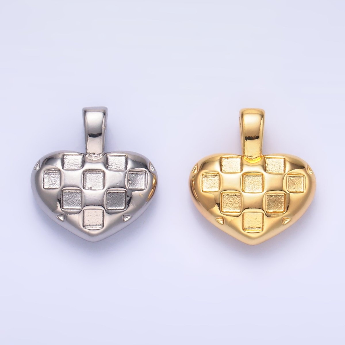 24K Gold Filled Minimalist Checkered Heart Pendant in Gold & Silver | AA1085 - DLUXCA