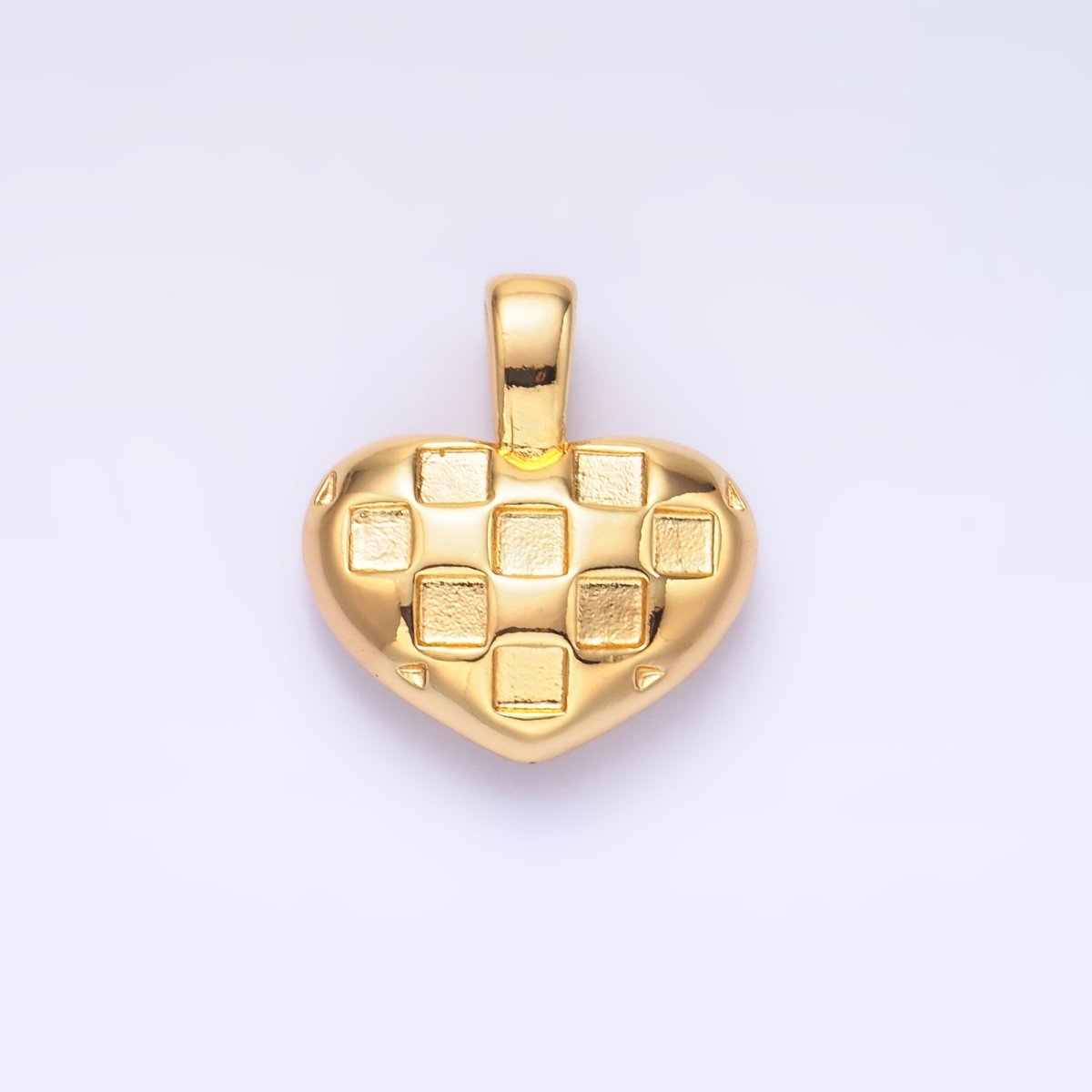 24K Gold Filled Minimalist Checkered Heart Pendant in Gold & Silver | AA1085 - DLUXCA