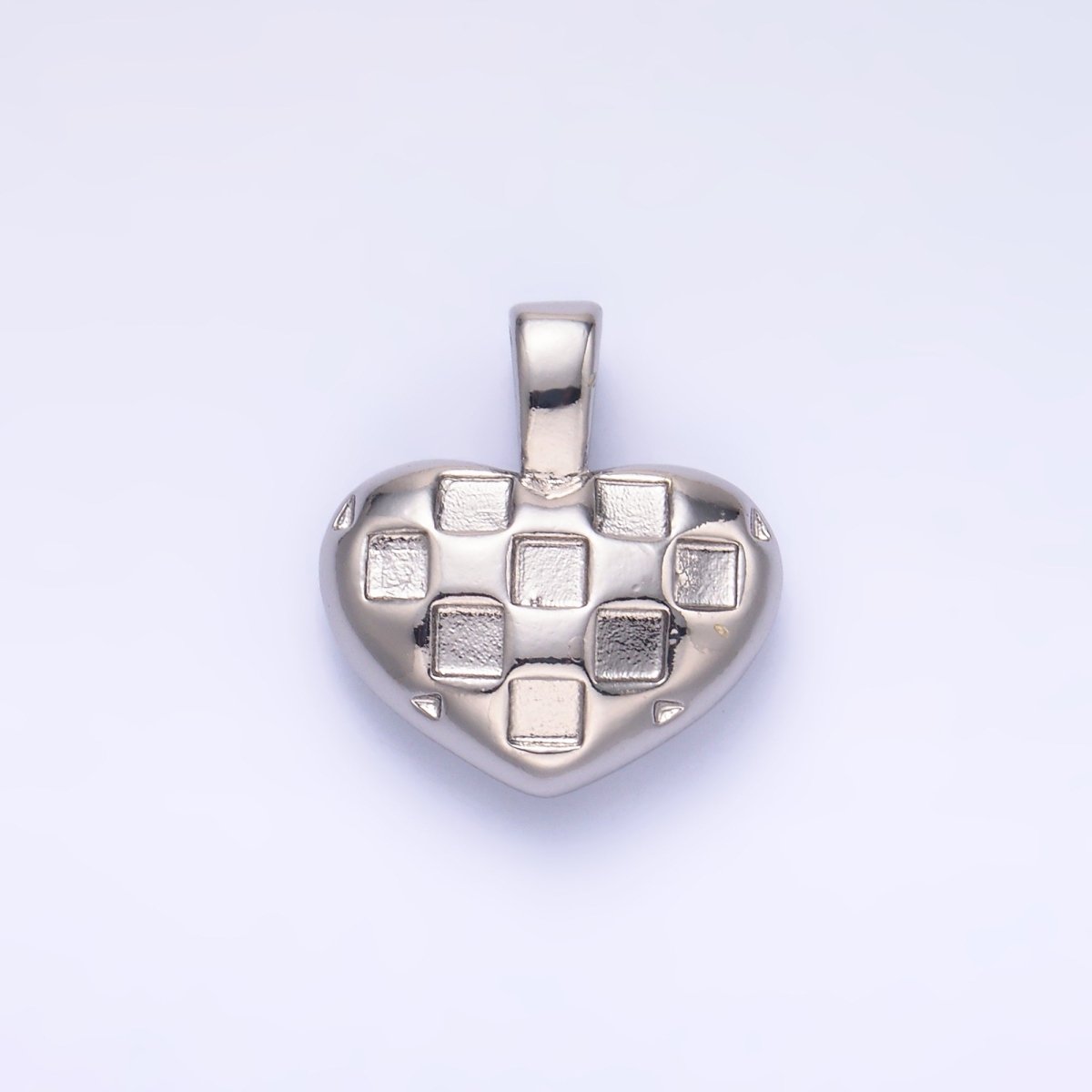 24K Gold Filled Minimalist Checkered Heart Pendant in Gold & Silver | AA1085 - DLUXCA