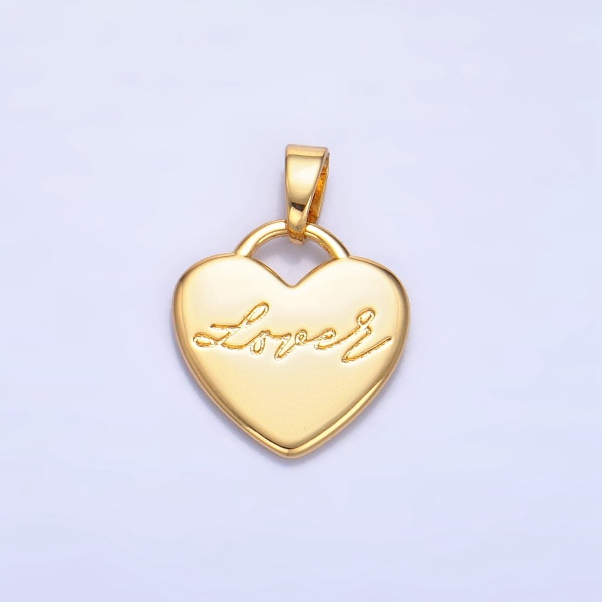 24K Gold Filled Minimalist Cursive "Lover" Scripted Heart Pendant | AA - 1005 - DLUXCA