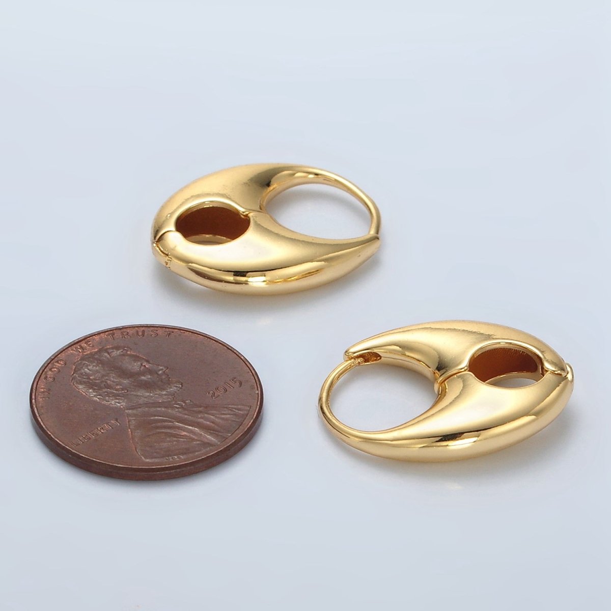 24K Gold Filled Minimalist Geometric Open Dome Tab Huggie Earrings | Q487 - DLUXCA