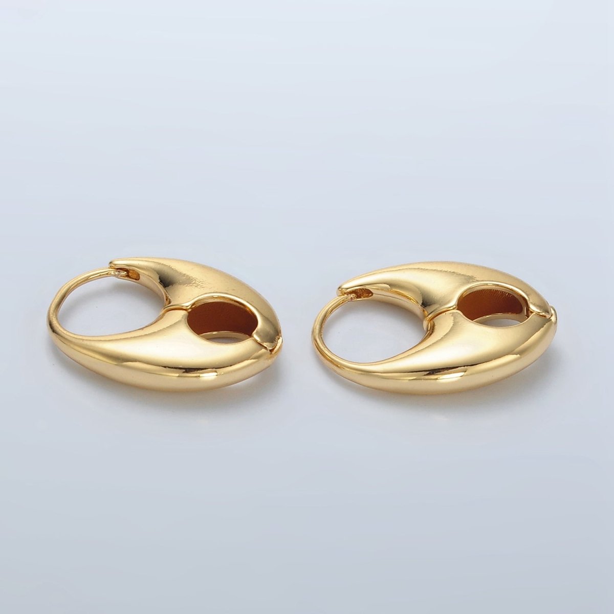 24K Gold Filled Minimalist Geometric Open Dome Tab Huggie Earrings | Q487 - DLUXCA