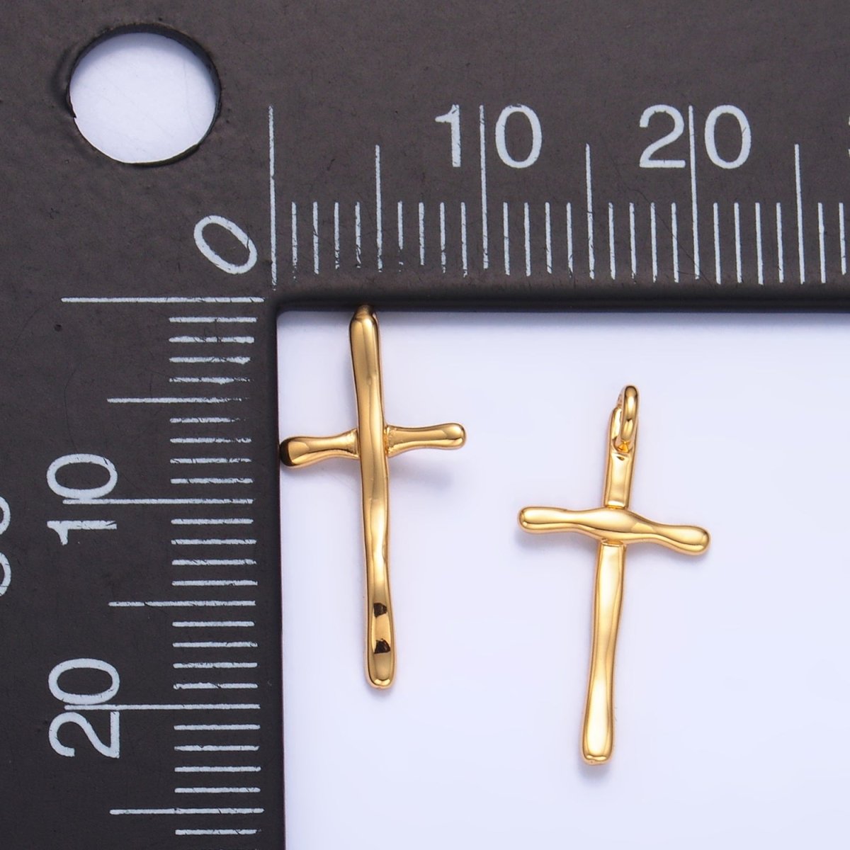 24K Gold Filled Minimalist Hammered Religious Cross Back Loop Pendant | W385 - DLUXCA