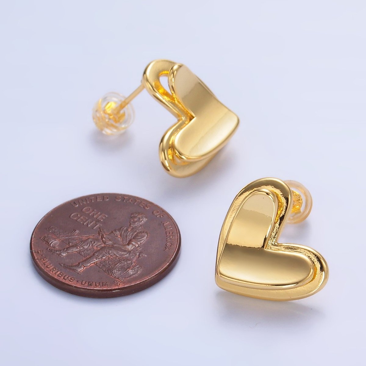 24K Gold Filled Minimalist Heart Stud Earrings in Gold & Silver | AB1411 AB1412 - DLUXCA