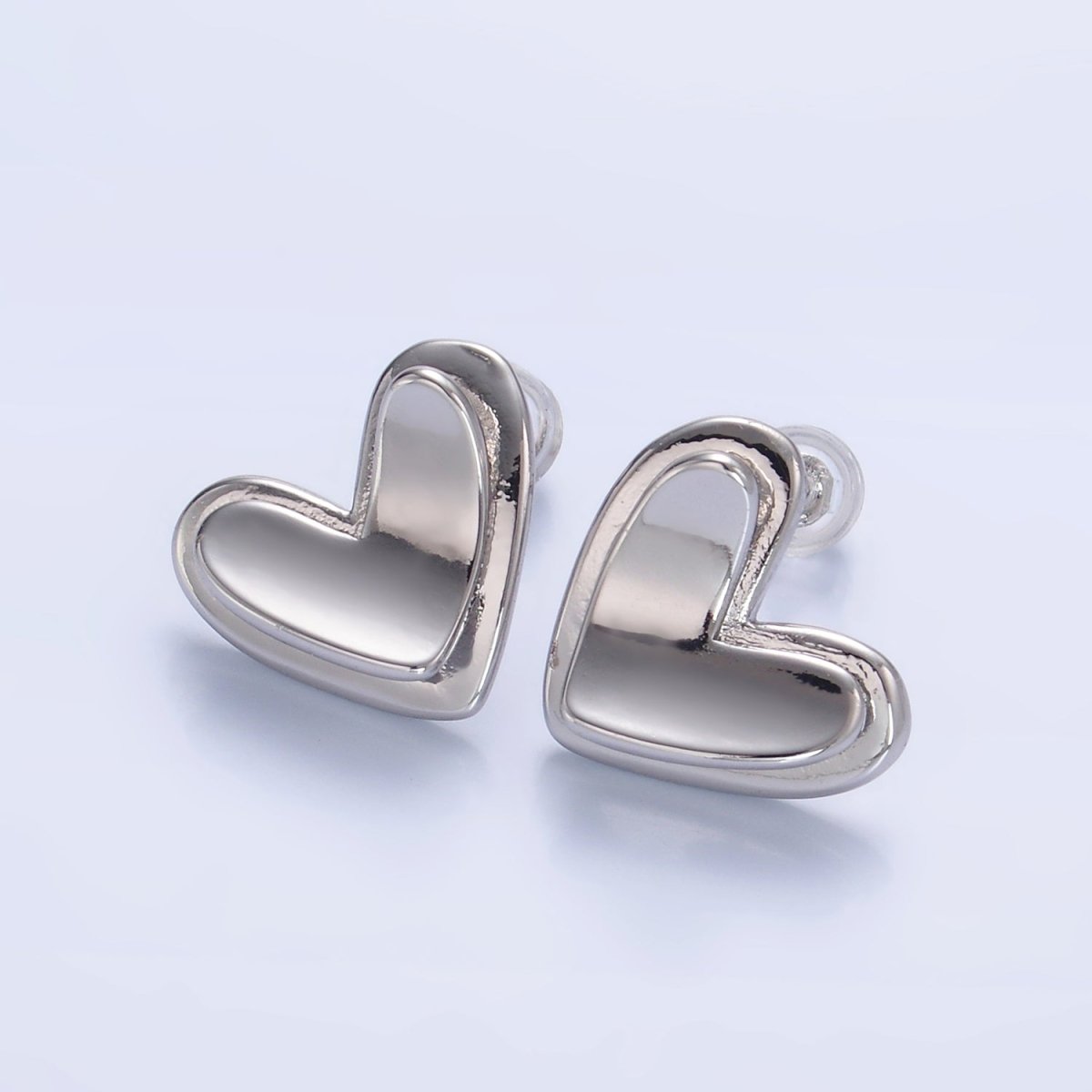 24K Gold Filled Minimalist Heart Stud Earrings in Gold & Silver | AB1411 AB1412 - DLUXCA