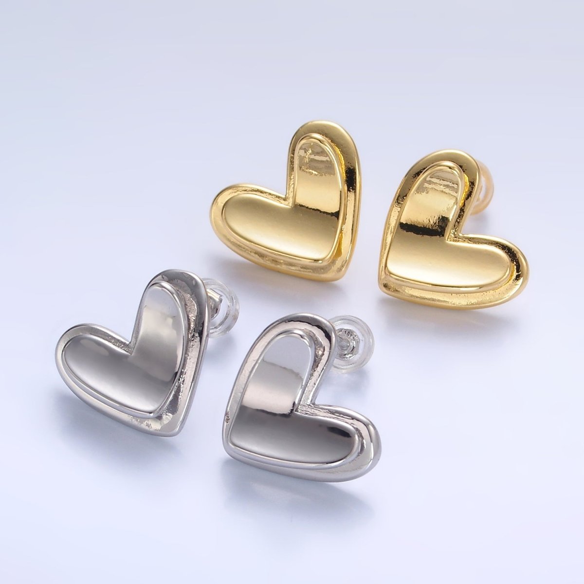 24K Gold Filled Minimalist Heart Stud Earrings in Gold & Silver | AB1411 AB1412 - DLUXCA