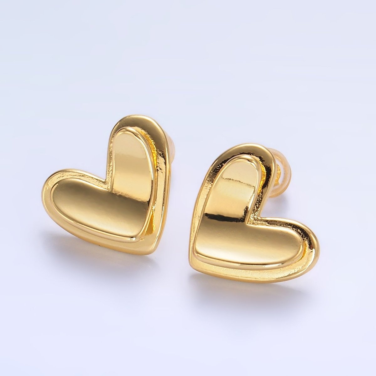 24K Gold Filled Minimalist Heart Stud Earrings in Gold & Silver | AB1411 AB1412 - DLUXCA