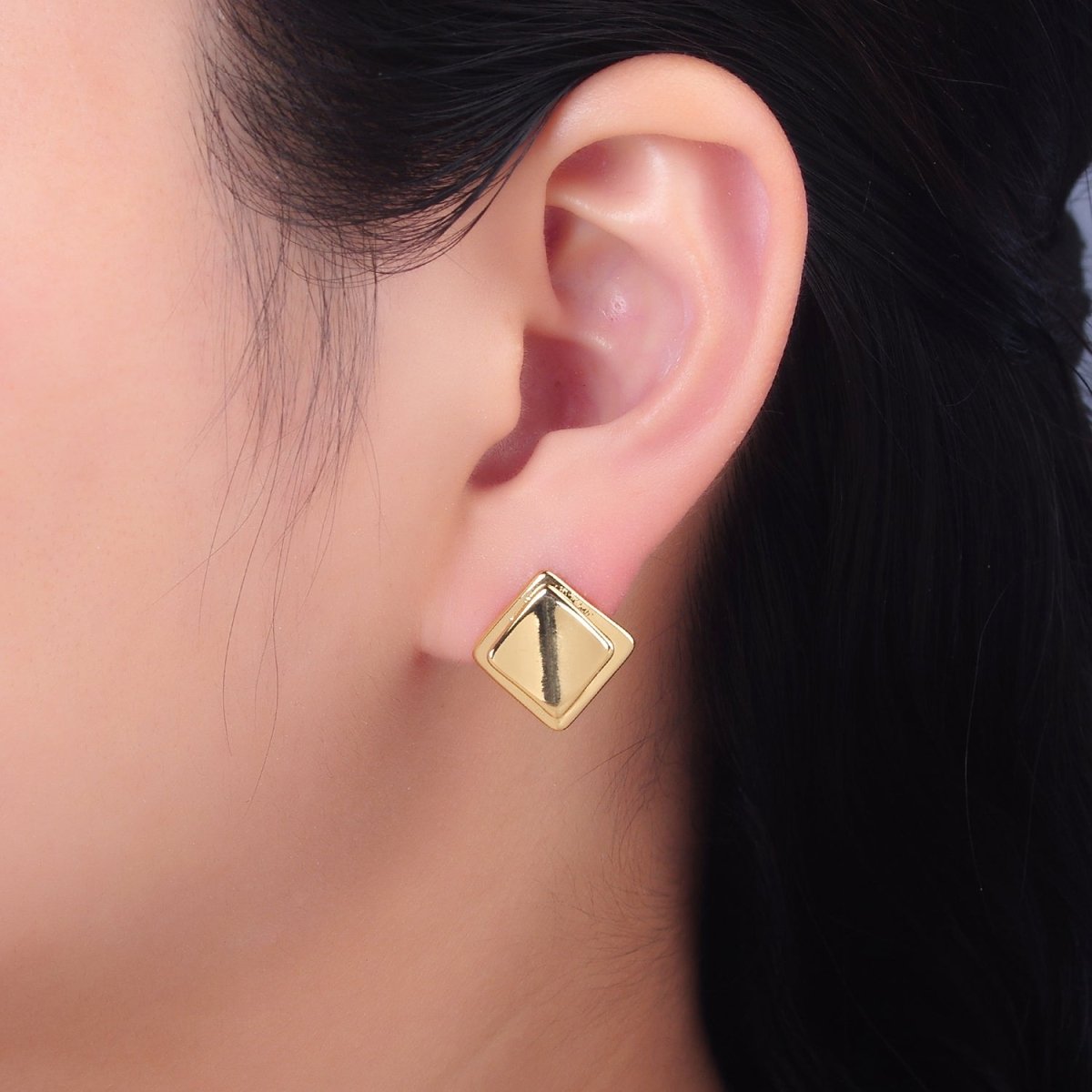 24K Gold Filled Minimalist Rhombus Stud Earrings in Gold & Silver | Q463 Q451 - DLUXCA