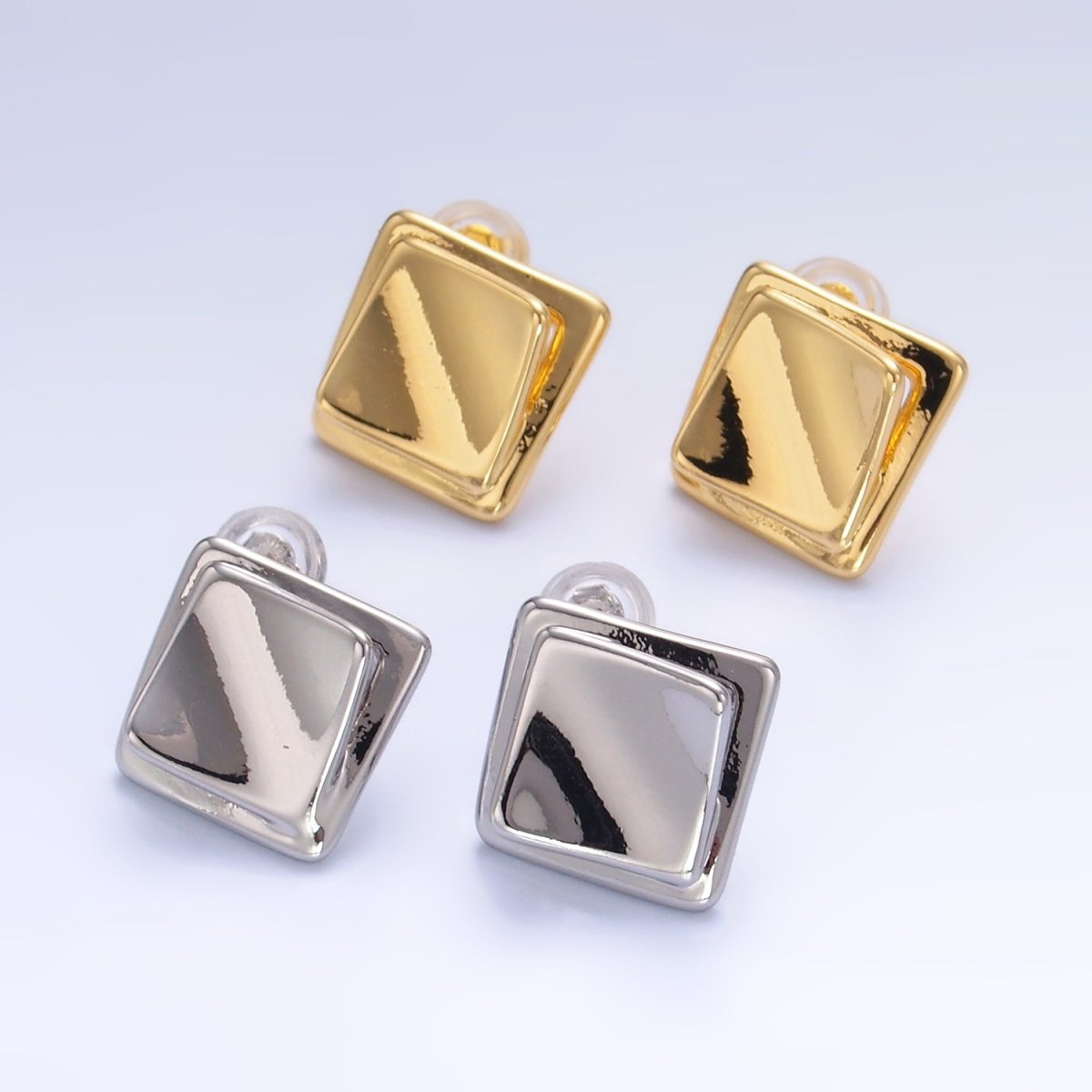 24K Gold Filled Minimalist Rhombus Stud Earrings in Gold & Silver | Q463 Q451 - DLUXCA