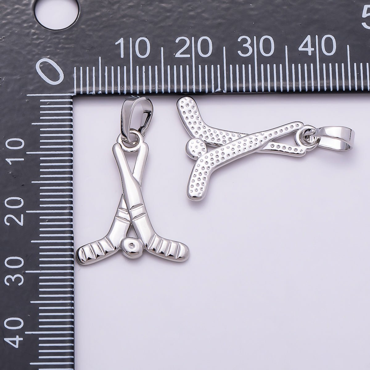 24K Gold Filled Minimalist Rivalry Hockey Sticks Sports Charm in Gold & Silver | AH177 Charms - 00875 - DLUXCA