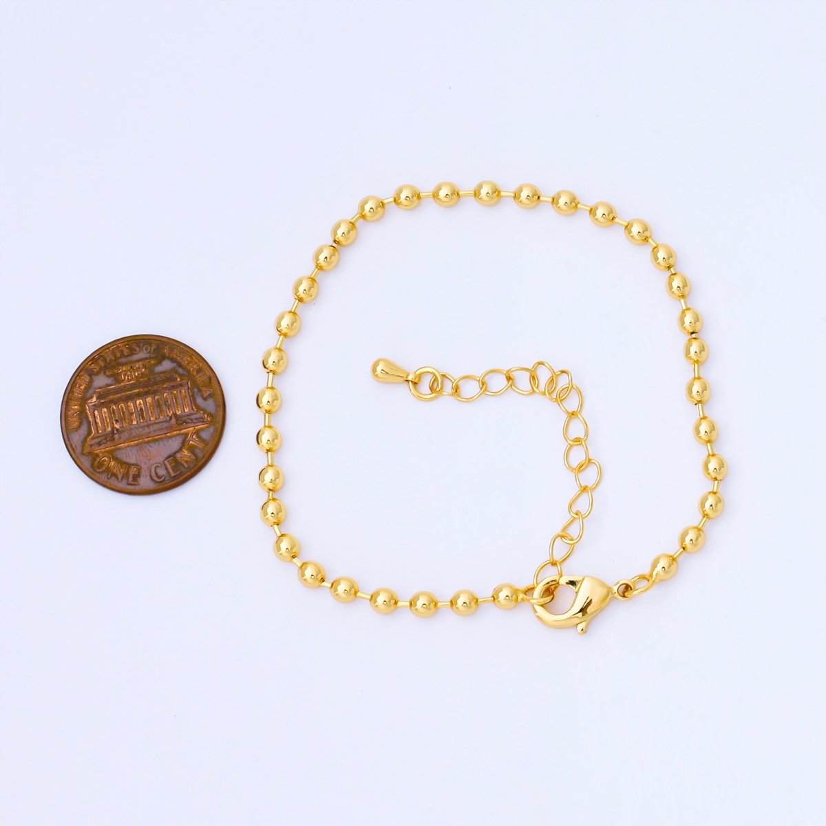 24K Gold Filled Minimalist Round Ball Link Beaded Chain 7 Inch Bracelet | WA - 1693 - DLUXCA