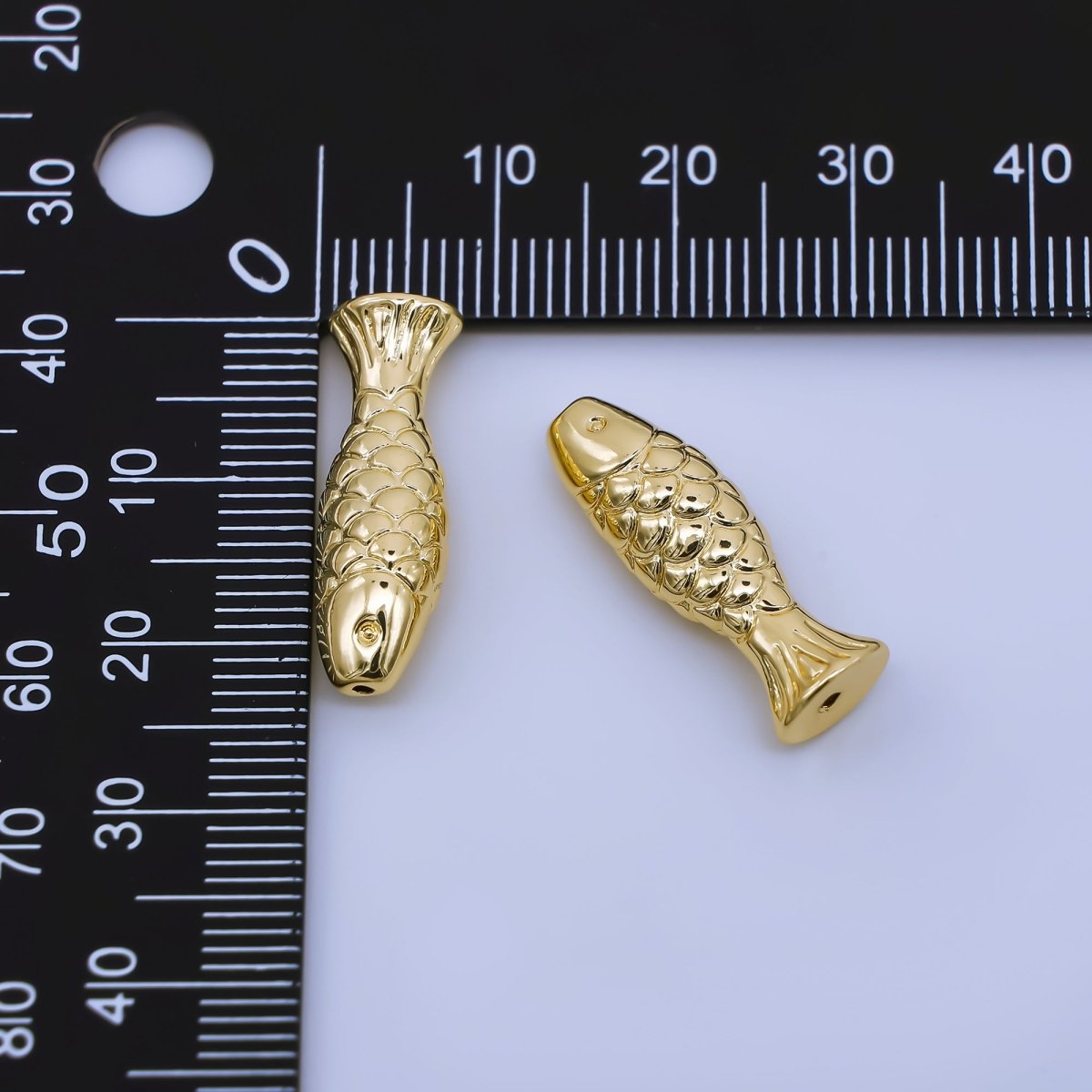 24K Gold Filled Minimalist Textured Fish Beach Bead | B485 - DLUXCA