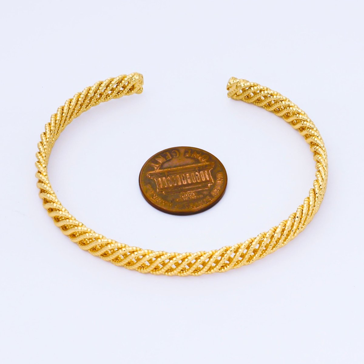 24K Gold Filled Minimalist Twisted Woven Cuff Bangle Bracelet | WA - 1686 - DLUXCA