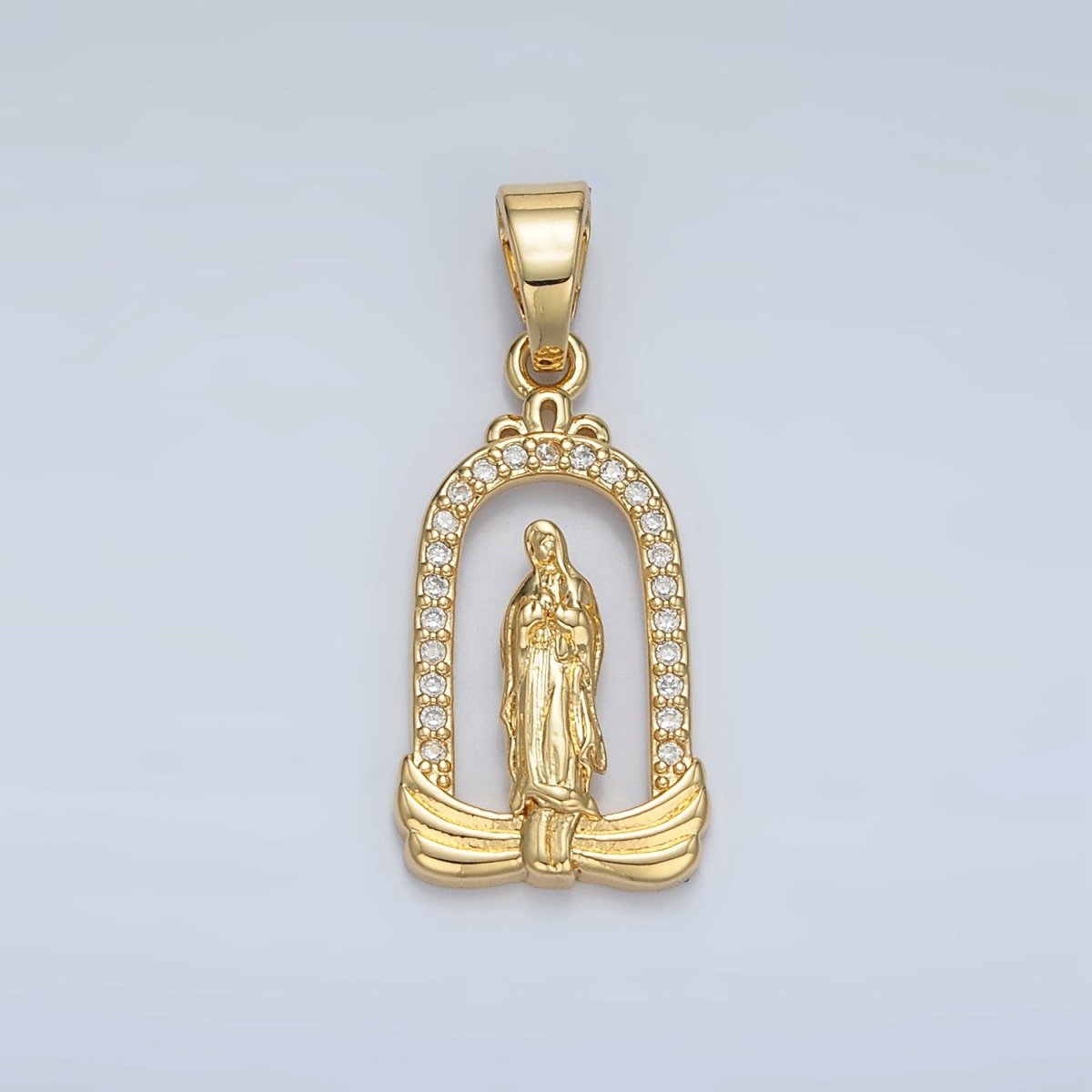 24K Gold Filled Miraculous Mother Mary Open Oval Charm | AA1370 - DLUXCA