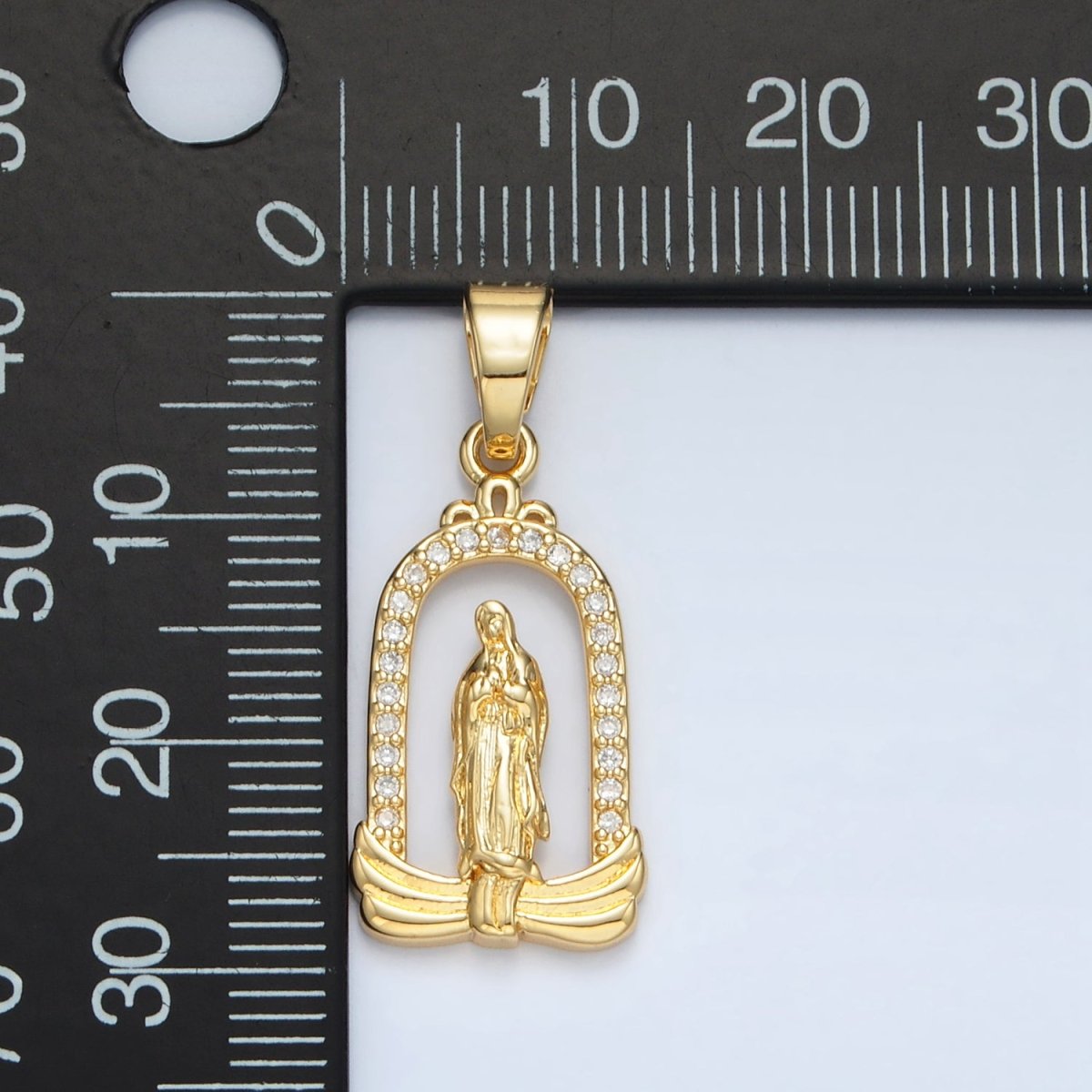 24K Gold Filled Miraculous Mother Mary Open Oval Charm | AA1370 - DLUXCA