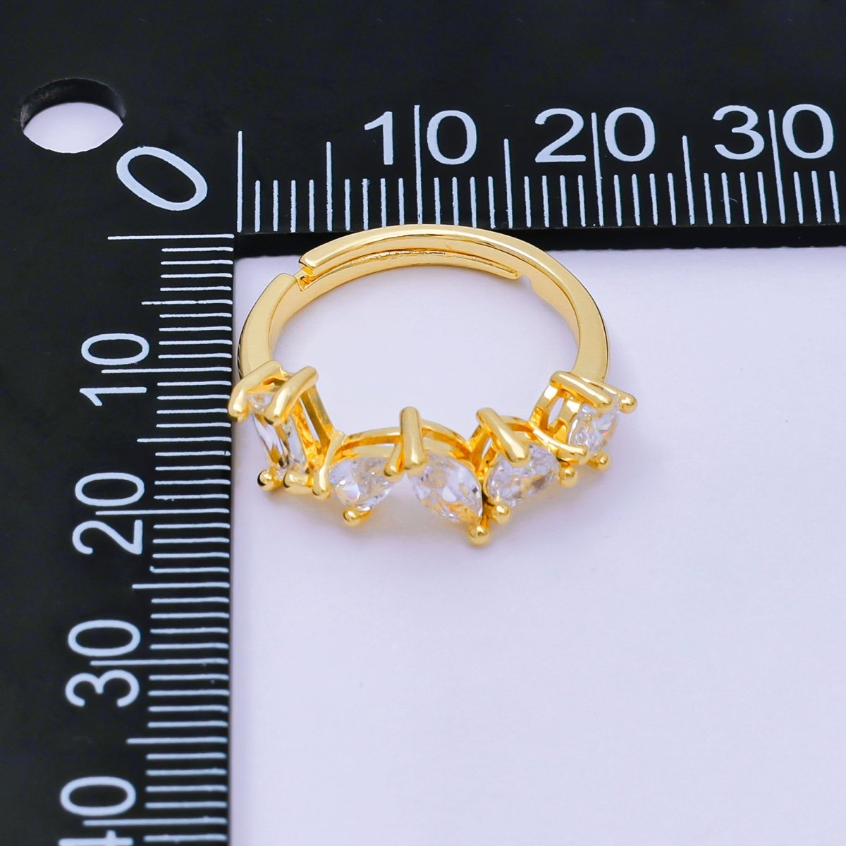 24K Gold Filled Mixed - Cut CZ Marquise Simple Round Adjustable Ring | O - 1453 - DLUXCA