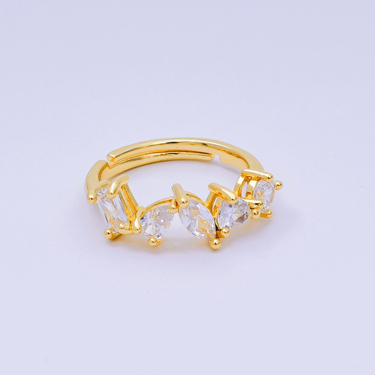 24K Gold Filled Mixed - Cut CZ Marquise Simple Round Adjustable Ring | O - 1453 - DLUXCA