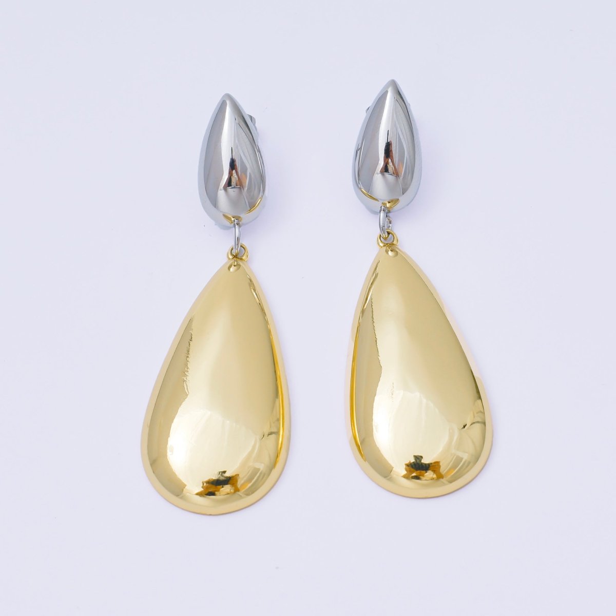 24K Gold Filled Mixed Metal Double Teardrop Drop Stud Earrings | AJ122 - DLUXCA