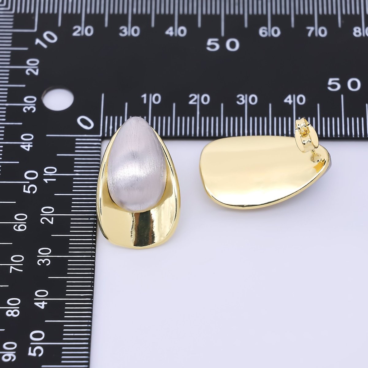 24K Gold Filled Mixed Metal Nail - Shaped Drop Stud Earrings | AI518 - DLUXCA