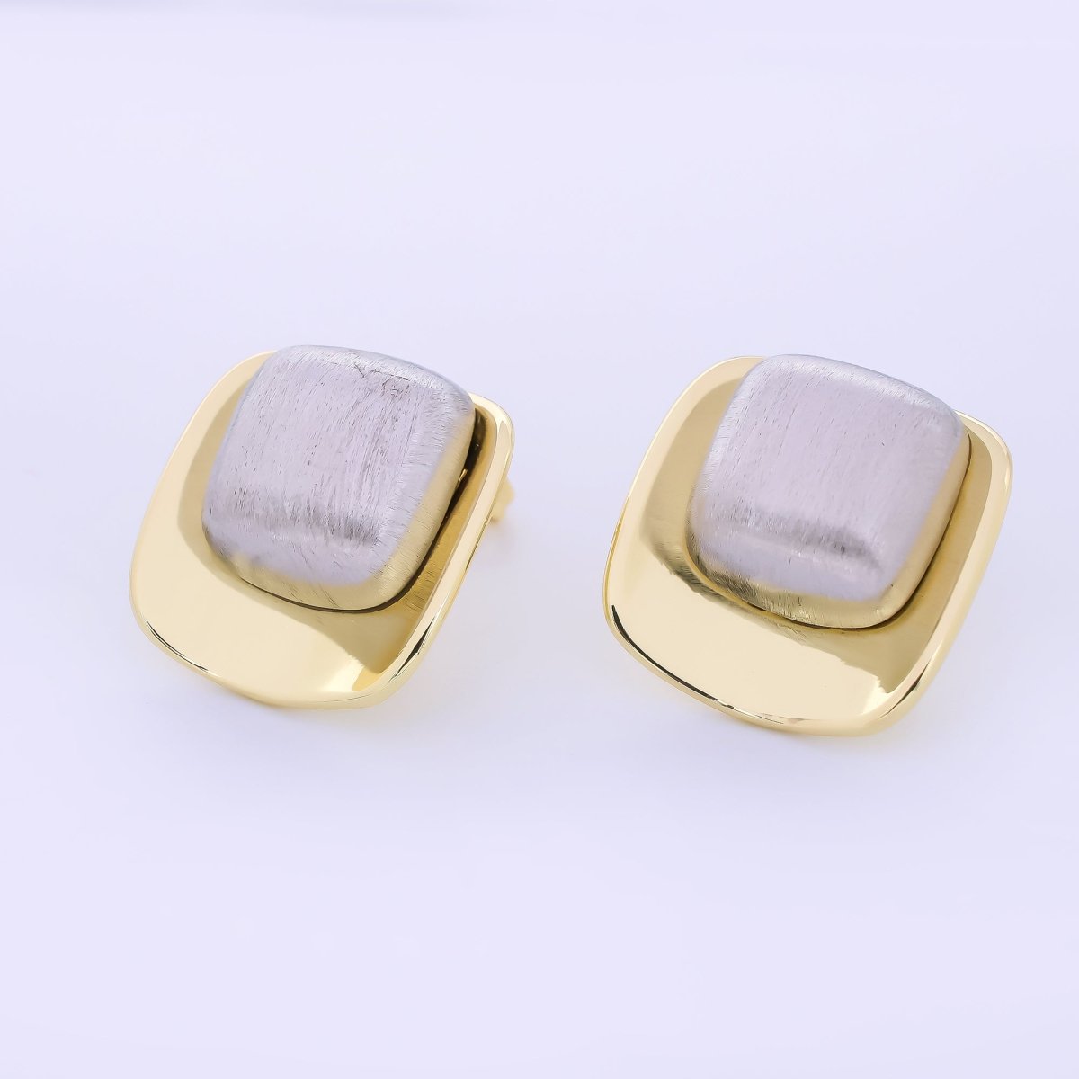 24K Gold Filled Mixed Metal Square Nail - Shaped Drop Stud Earrings | AI460 - DLUXCA