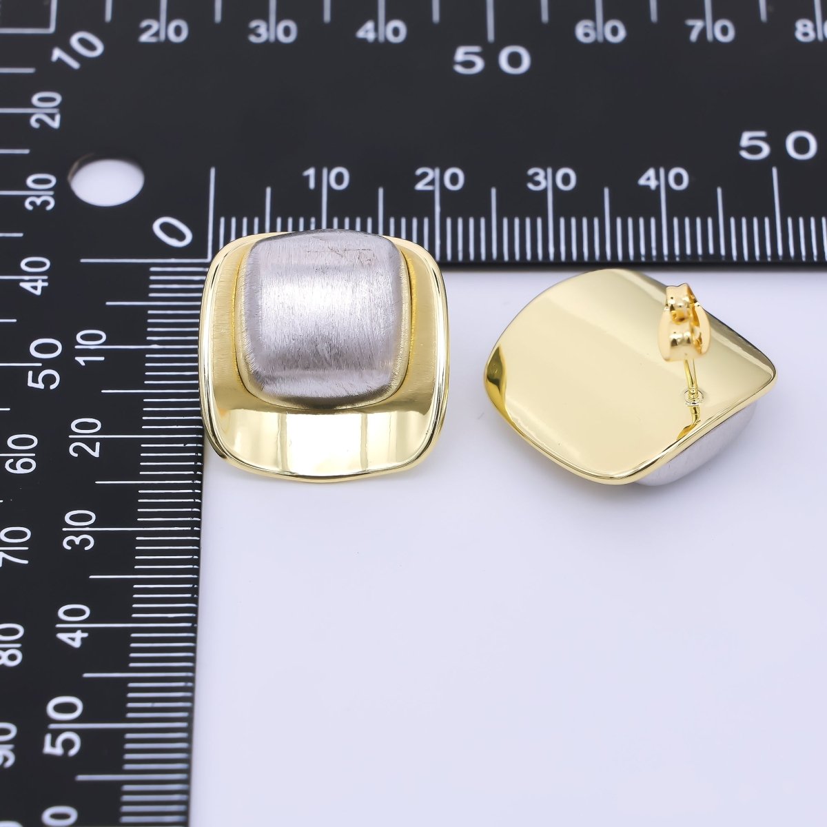 24K Gold Filled Mixed Metal Square Nail - Shaped Drop Stud Earrings | AI460 - DLUXCA