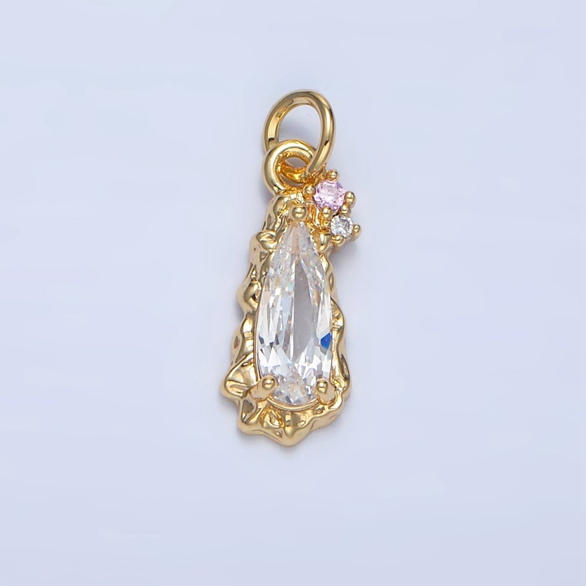 24K Gold Filled Molten Clear, Pink CZ Cluster Teardrop Charm | X932 - DLUXCA