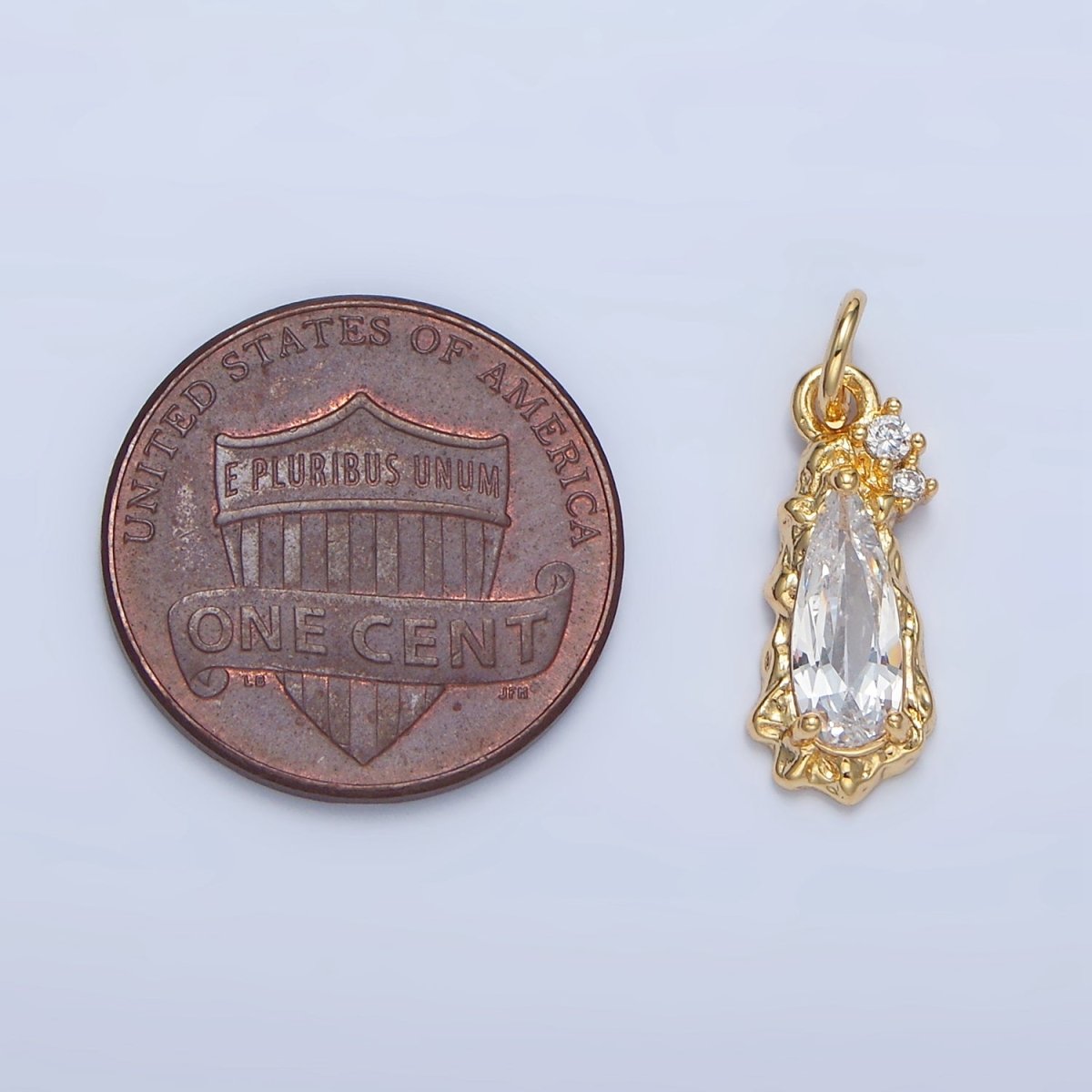 24K Gold Filled Molten Clear, Pink CZ Cluster Teardrop Charm | X932 - DLUXCA