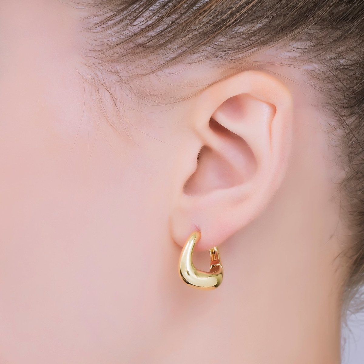 24K Gold Filled Molten Gold Modern Bold Hinged Huggie Hoops Earrings | AJ - 063 - DLUXCA