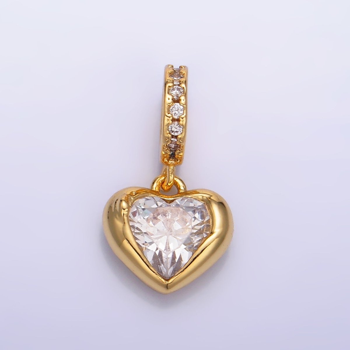 24K Gold Filled Molten Heart Clear CZ Micro Paved Bail Pendant | W272 - DLUXCA