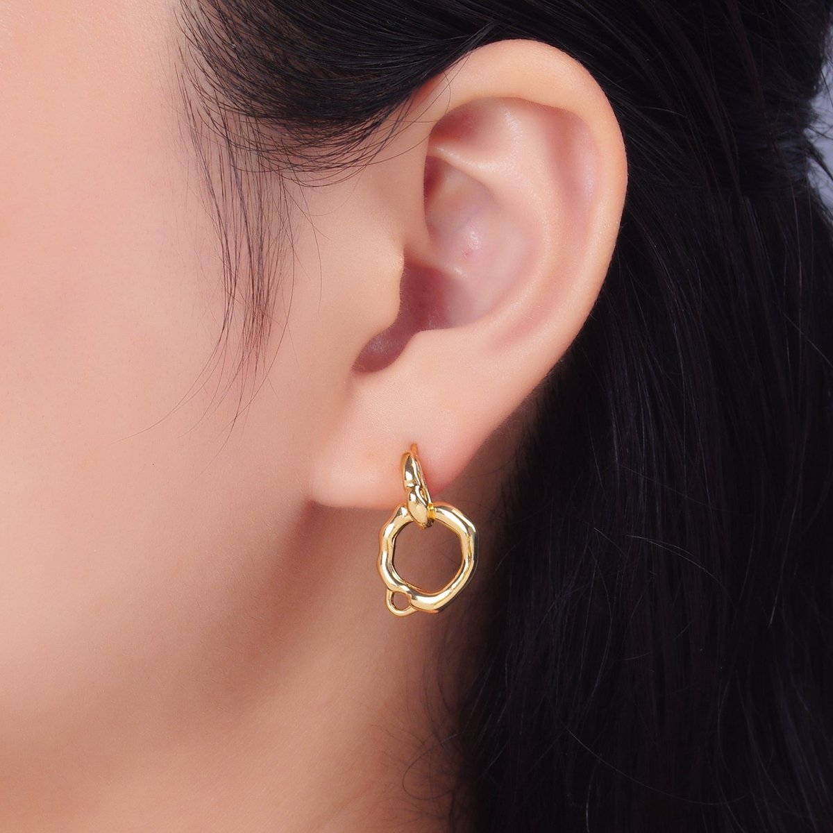 24K Gold Filled Molten Open Round Drop Stud Earrings Findings | Z1003 - DLUXCA