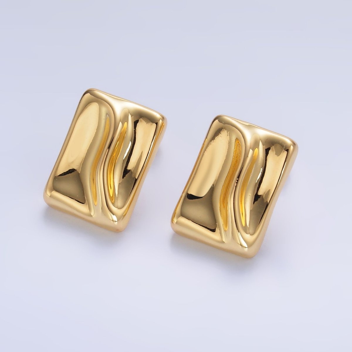 24K Gold Filled Molten Rectangular Stud Earrings in Gold & Silver | AB794 AB795 - DLUXCA