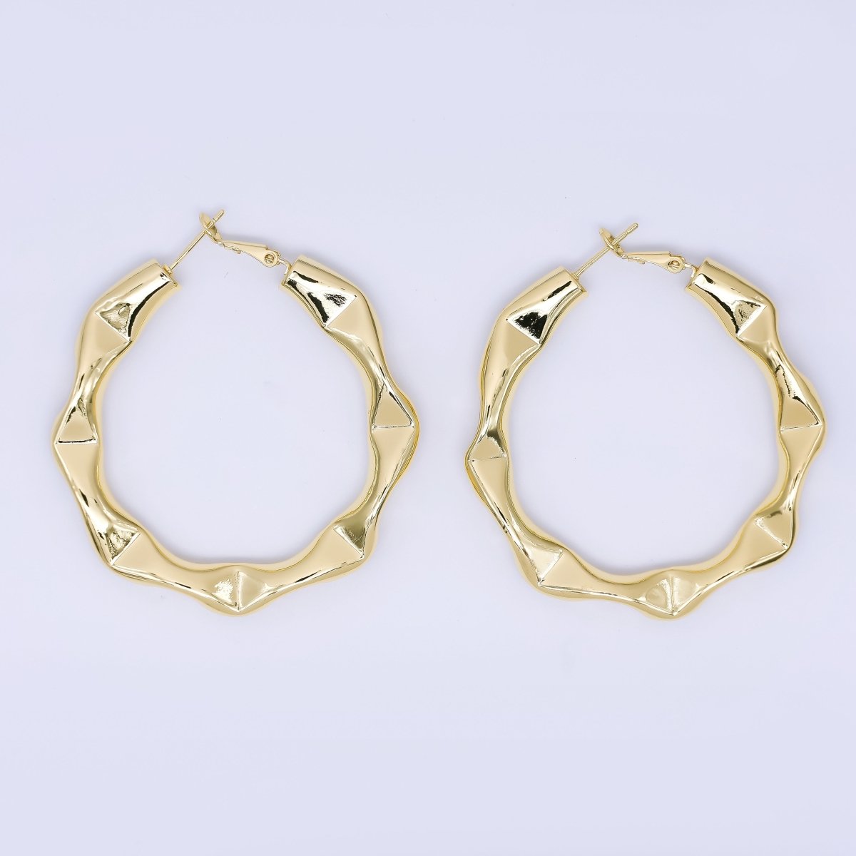 24K Gold Filled Molten Twist Round French Lock Hoops Earrings | AJ - 084 - DLUXCA