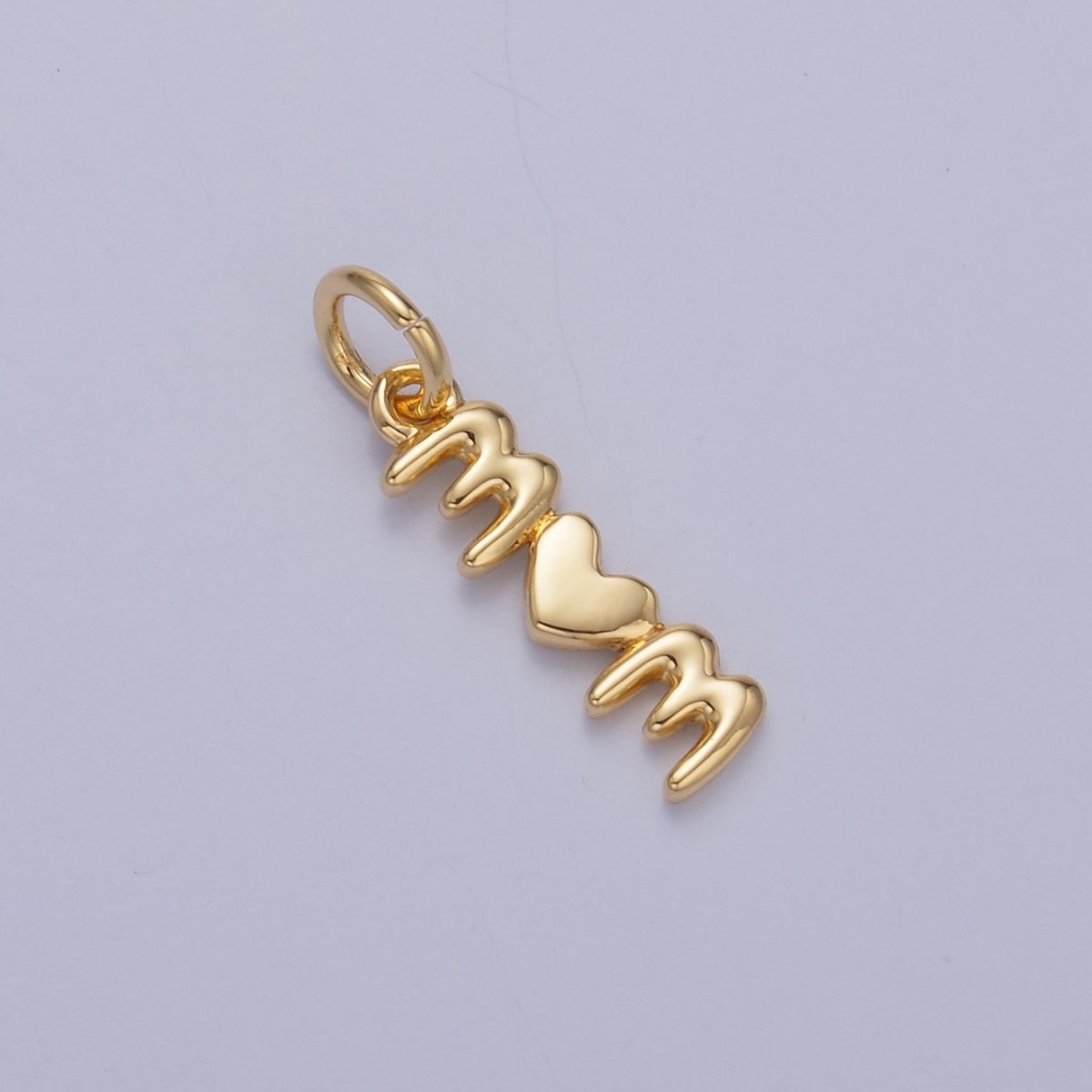 24K Gold Filled "MOM" Heart Script Charm in Gold & Silver | W789 - DLUXCA