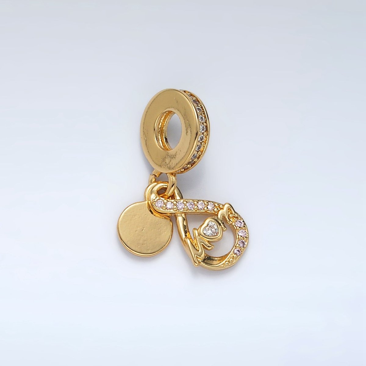 24K Gold Filled "MOM" Infinity Micro Paced CZ Rhondelle Bail Double Drop Pendant | AC093 - DLUXCA