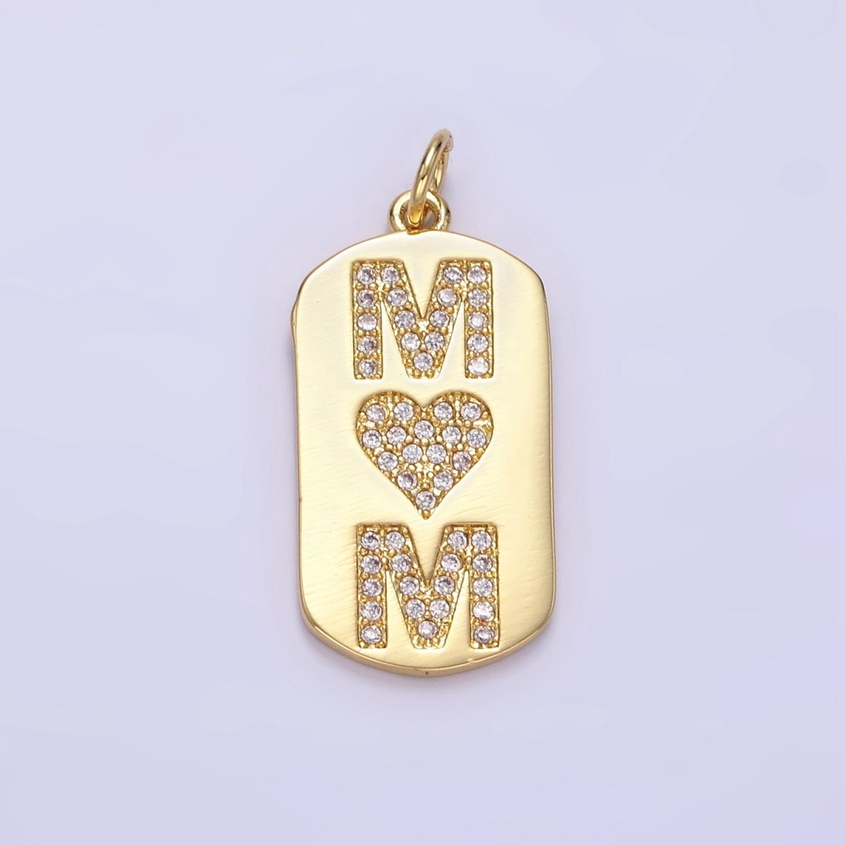 24K Gold Filled "MOM" Script Micro Paved CZ Tag Charm | E349 - DLUXCA