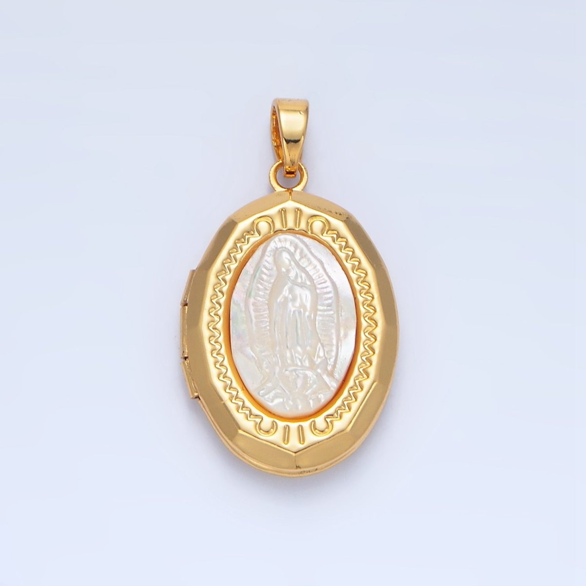 24K Gold Filled Mother Mary Pearl Engraved Locket Pendant | AA795 - DLUXCA