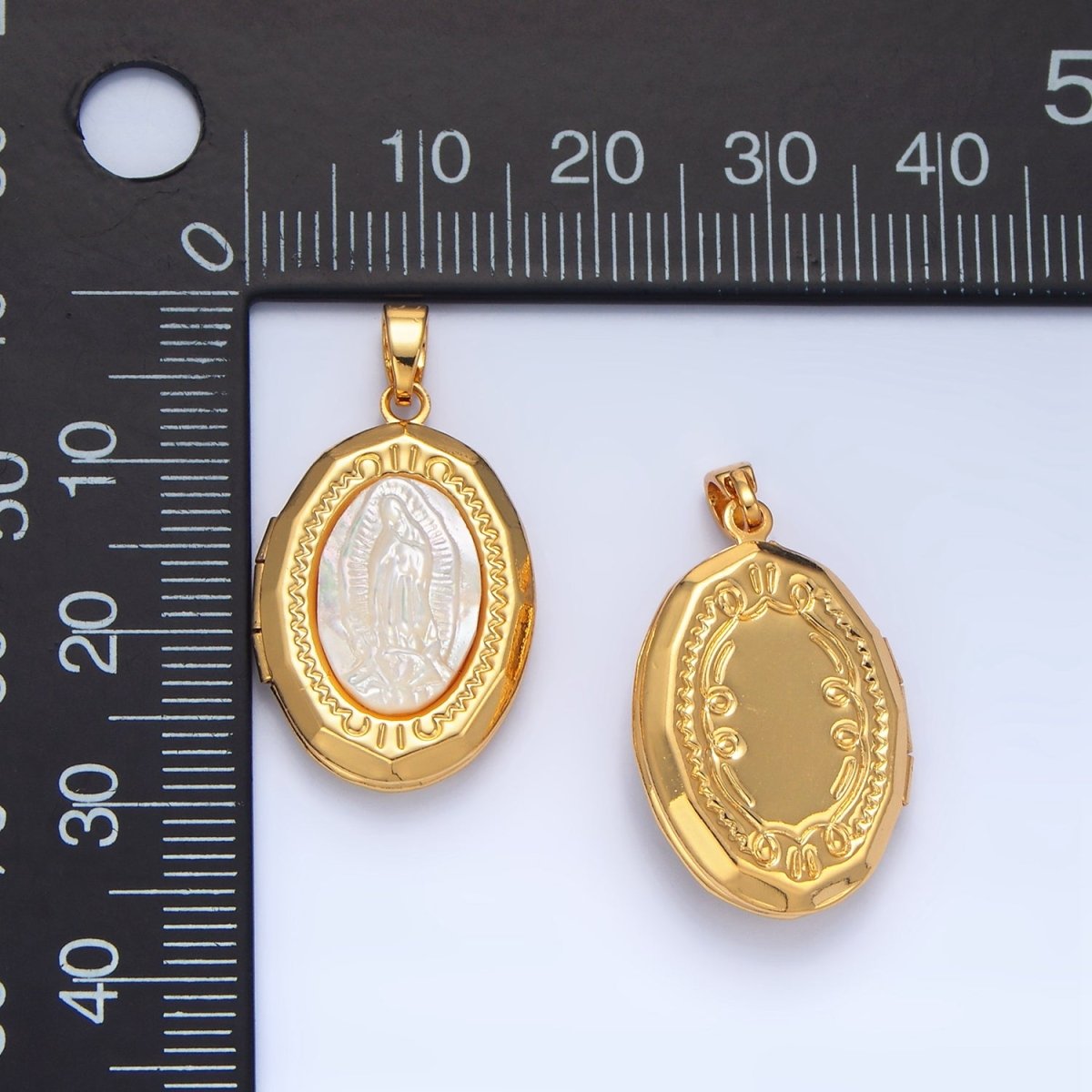 24K Gold Filled Mother Mary Pearl Engraved Locket Pendant | AA795 - DLUXCA