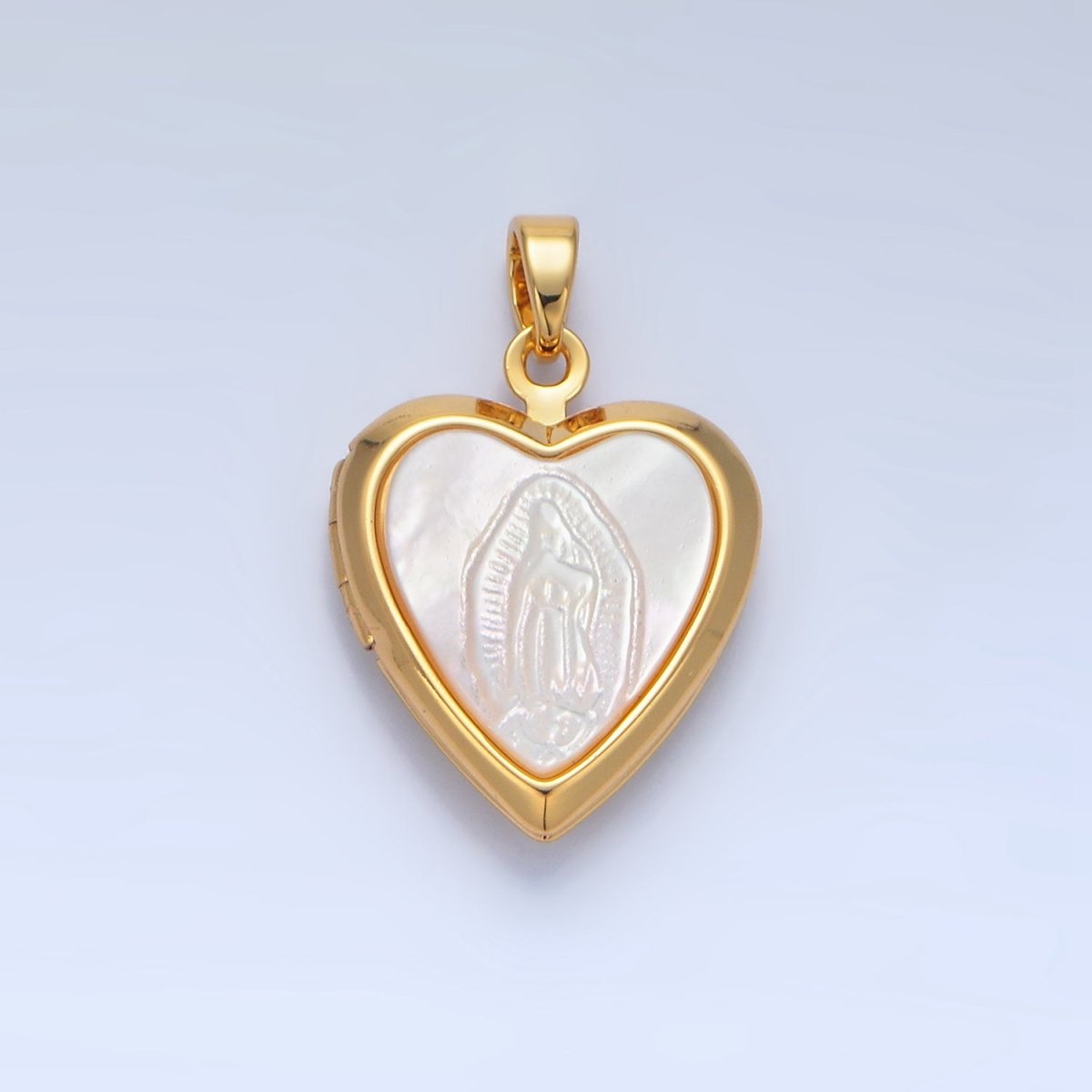 24K Gold Filled Mother Mary Pearl Heart Locket Pendant | AA794 - DLUXCA