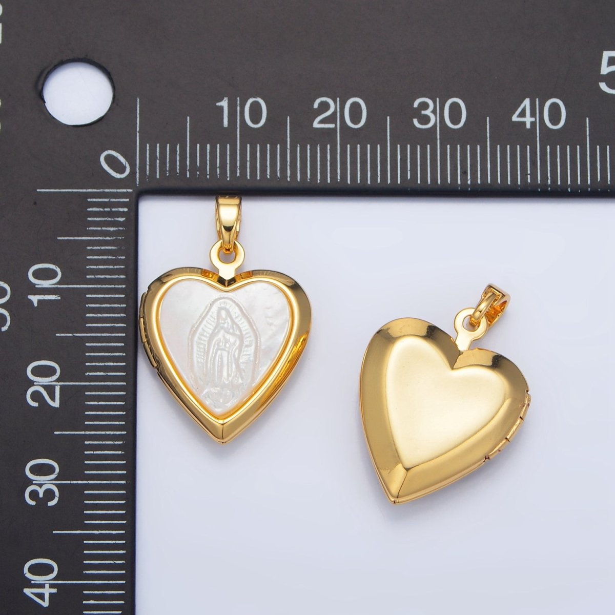 24K Gold Filled Mother Mary Pearl Heart Locket Pendant | AA794 - DLUXCA