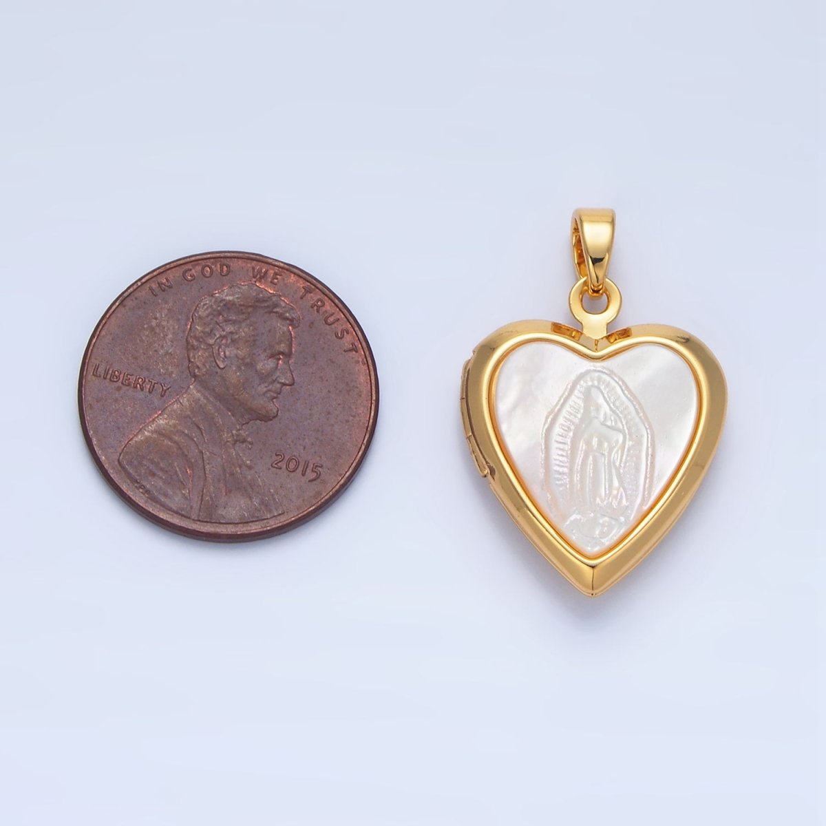 24K Gold Filled Mother Mary Pearl Heart Locket Pendant | AA794 - DLUXCA