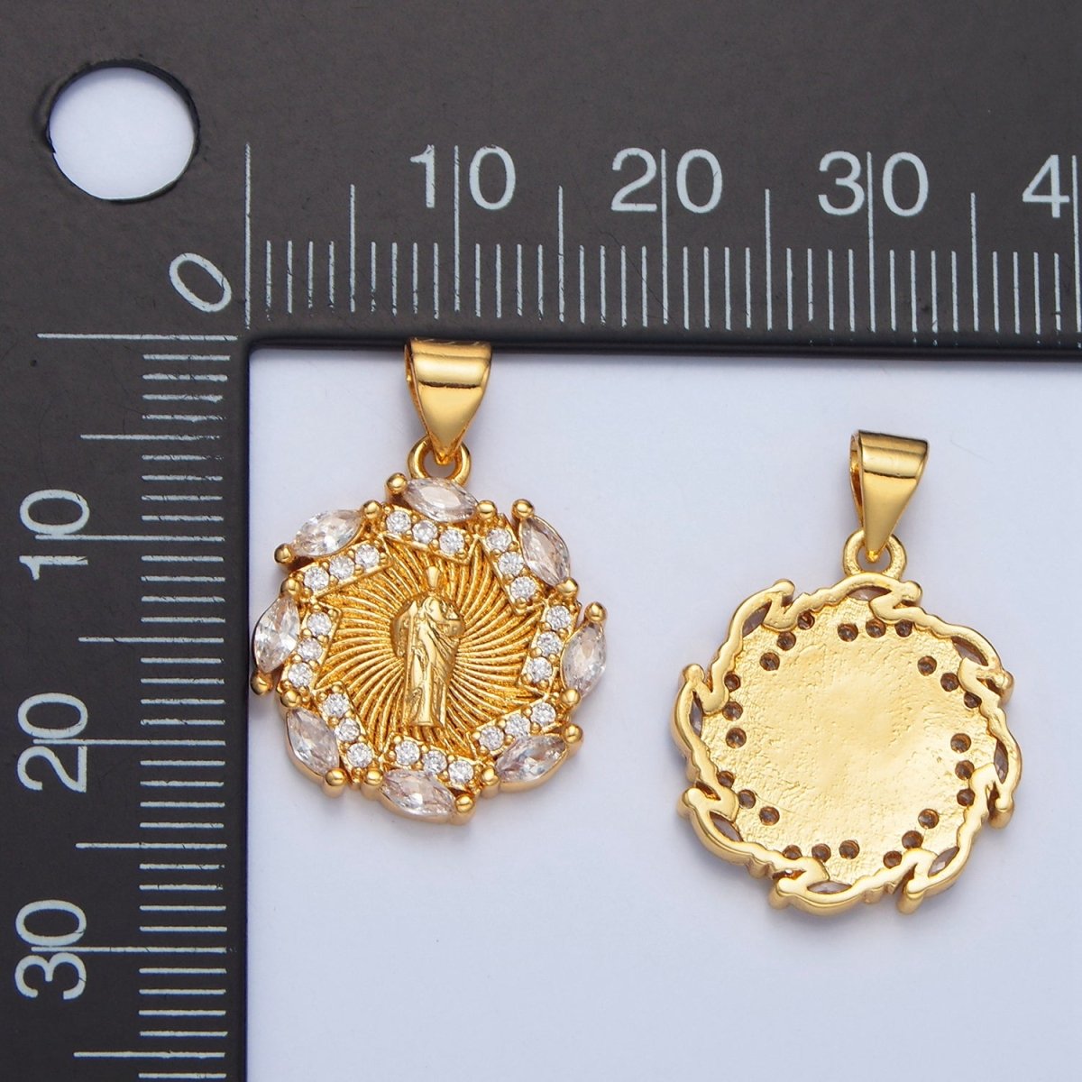 24K Gold Filled Mother Mary Sunburst Micro Paved Marquise CZ Pendant | AA899 - DLUXCA