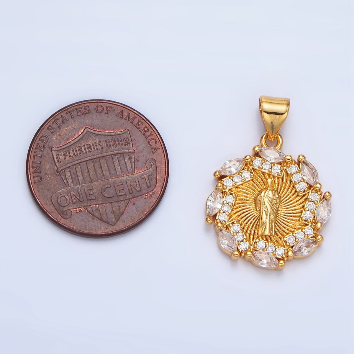 24K Gold Filled Mother Mary Sunburst Micro Paved Marquise CZ Pendant | AA899 - DLUXCA