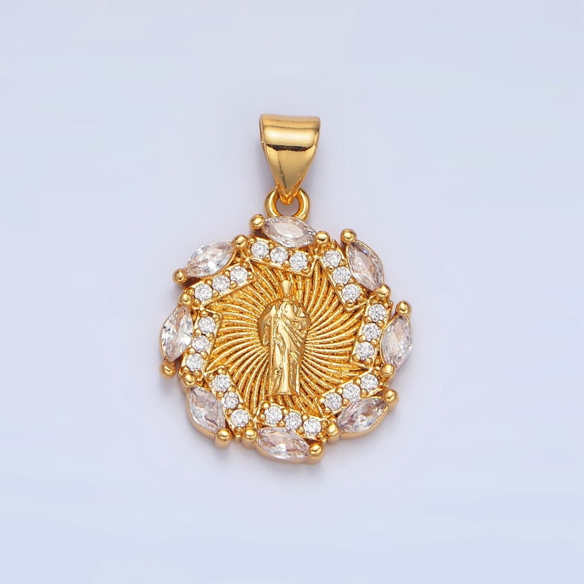 24K Gold Filled Mother Mary Sunburst Micro Paved Marquise CZ Pendant | AA899 - DLUXCA