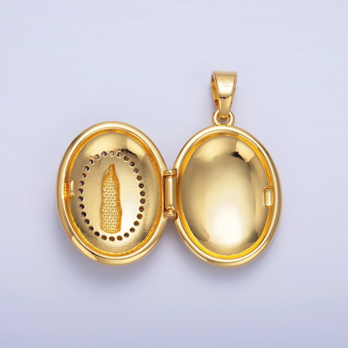 24K Gold Filled Mother Virgin Mary Micro Paved CZ Oval Locket Pendant | AA1086 - DLUXCA