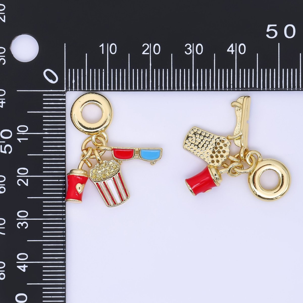24K Gold Filled Movie Theatre Glasses Popcorn Soda Enamel Drop Rondelle Charm | AC1619 - DLUXCA