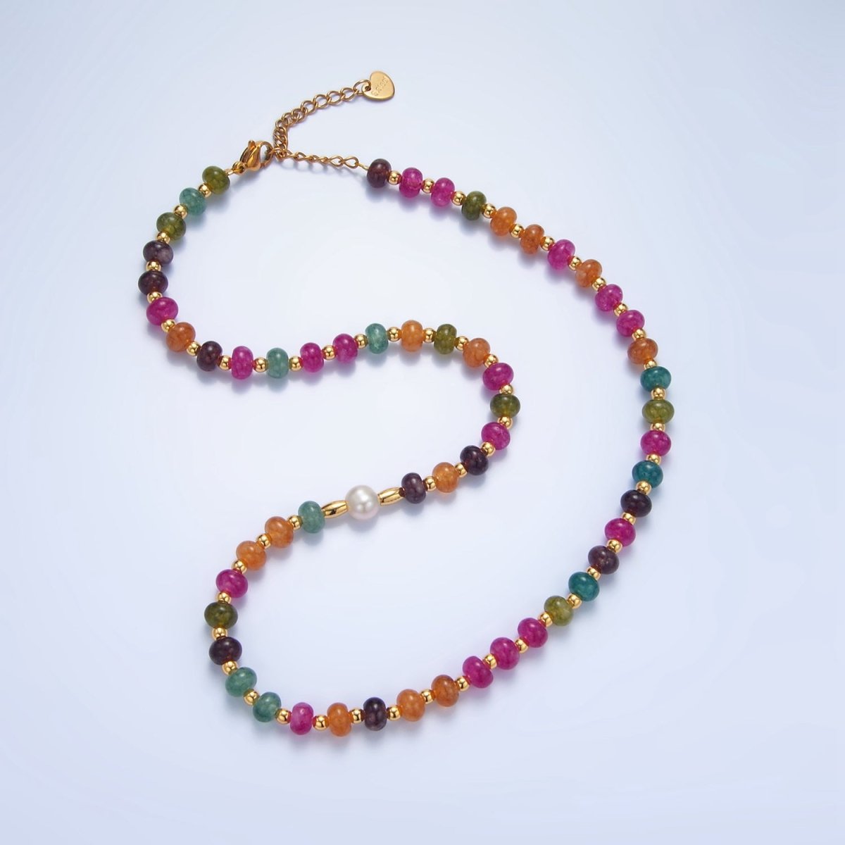 24K Gold Filled Multicolor Agate Shell Pearl Bead 16 Inch Necklace | WA - 2644 - DLUXCA