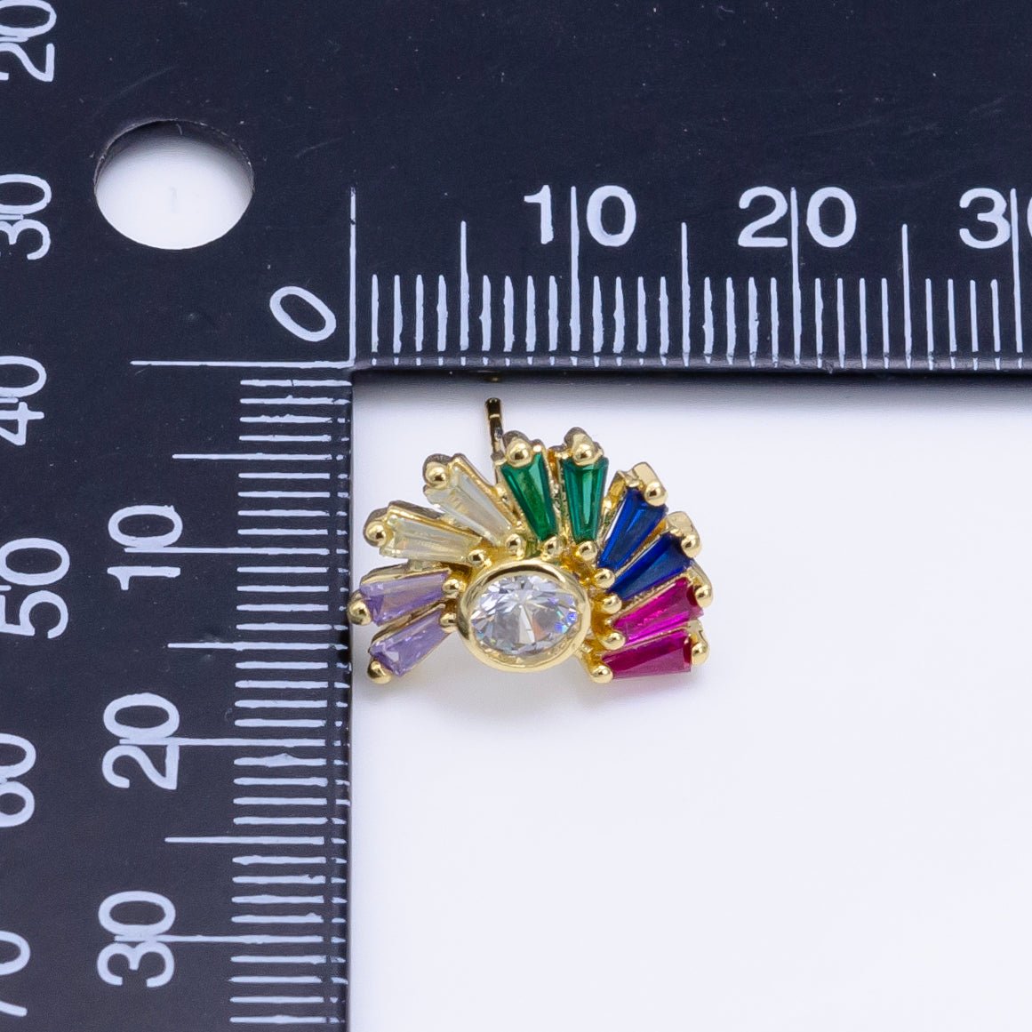 24K Gold Filled Multicolor Baguette CZ Circular Stud Earrings | AD759 - DLUXCA