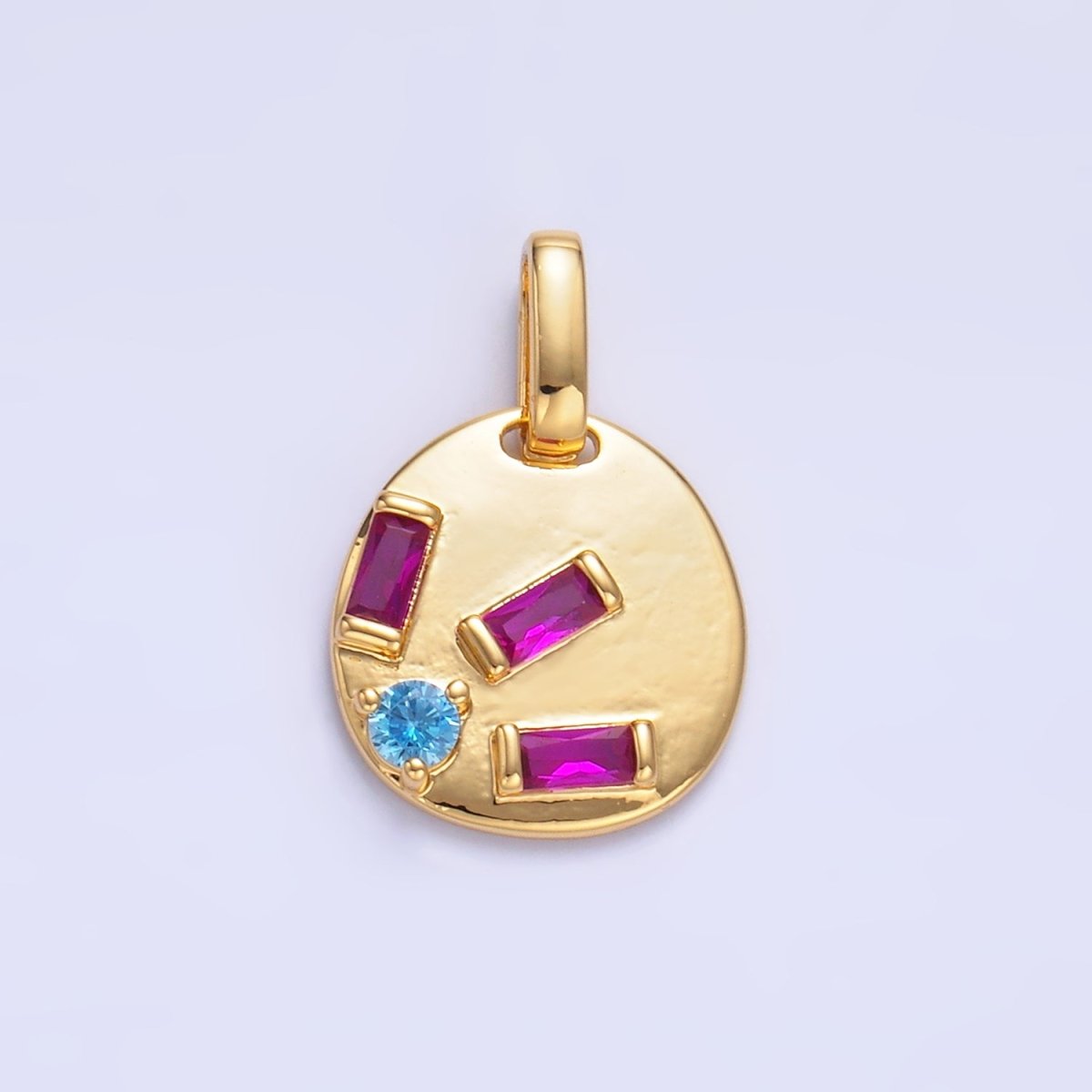 24K Gold Filled Multicolor CZ Baguette Geometric Pendant | AA1083 - DLUXCA