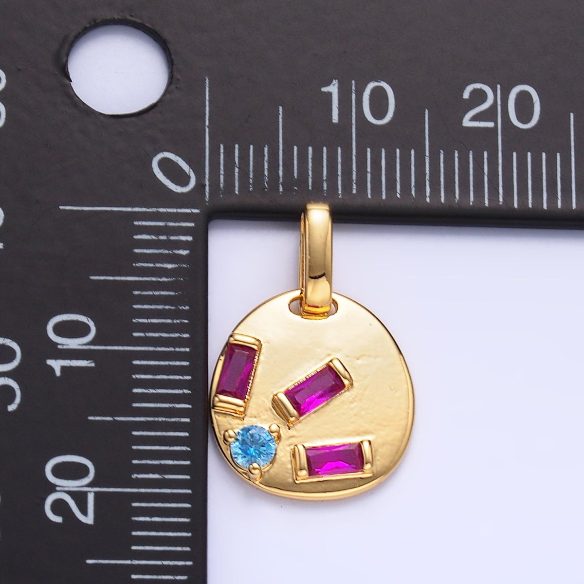 24K Gold Filled Multicolor CZ Baguette Geometric Pendant | AA1083 - DLUXCA